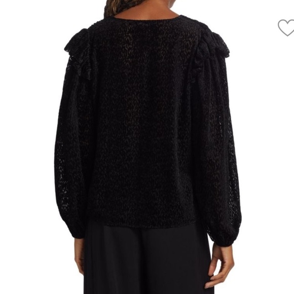 Tanya Taylor Lucy Devore Pullover Burn Out Printed Blous Ruffled Shoulder XS - Picture 2 of 14